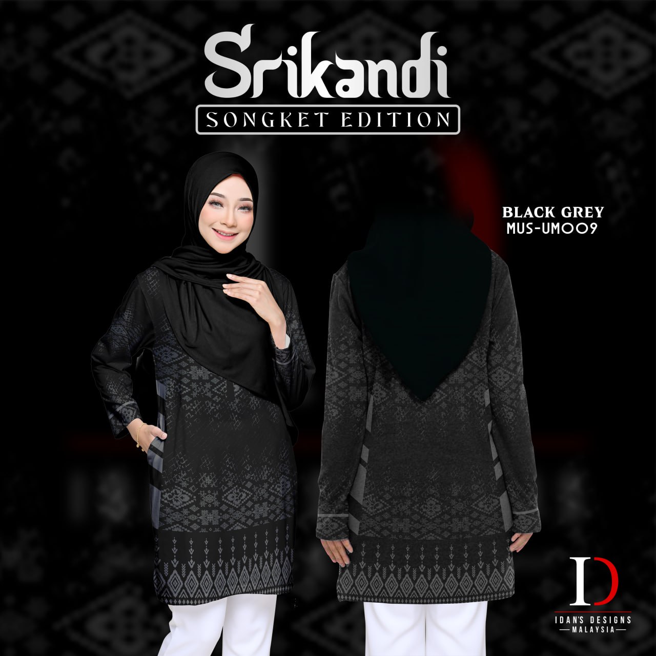 SONGKET SRIKANDI BLACK GREY - UM009