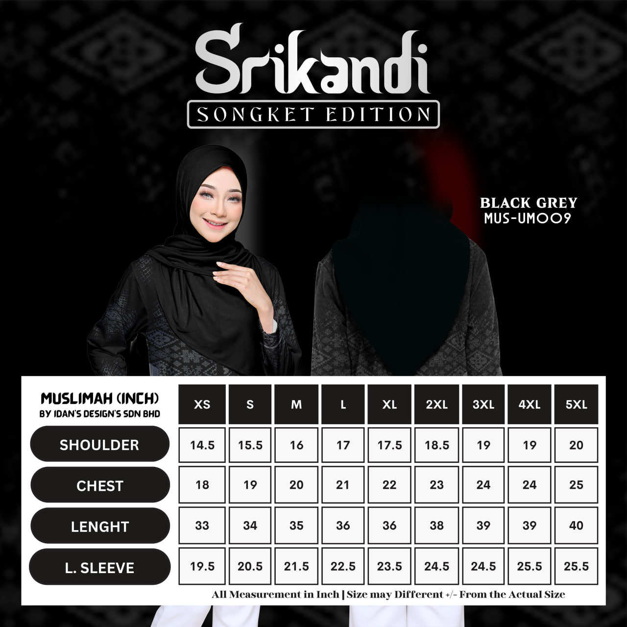 SONGKET SRIKANDI BLACK GREY - UM009